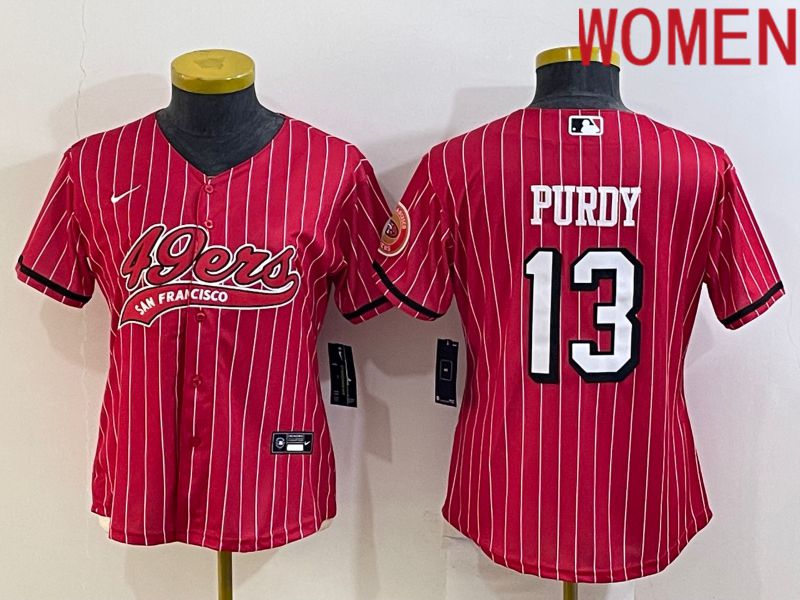 Women San Francisco 49ers #13 Purdy Red Stripe Nike Co branded NFL Jerseys2->women nfl jersey->Women Jersey